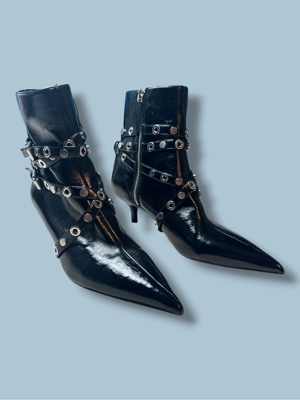 Never Worn Zara Metal Wrap Buckle Trim Heeled Booties. Size 8 - Picture 2 of 11